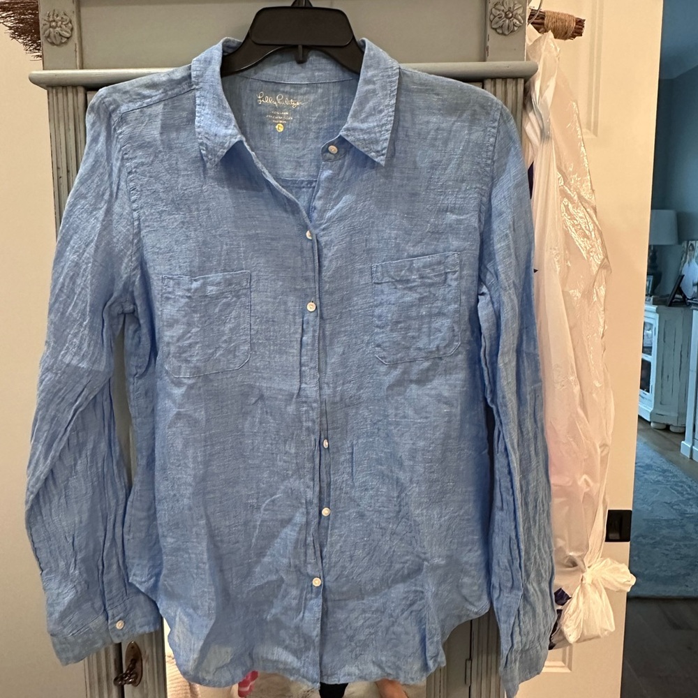 Lilly Pulitzer womens Light Blue Linen Shirt